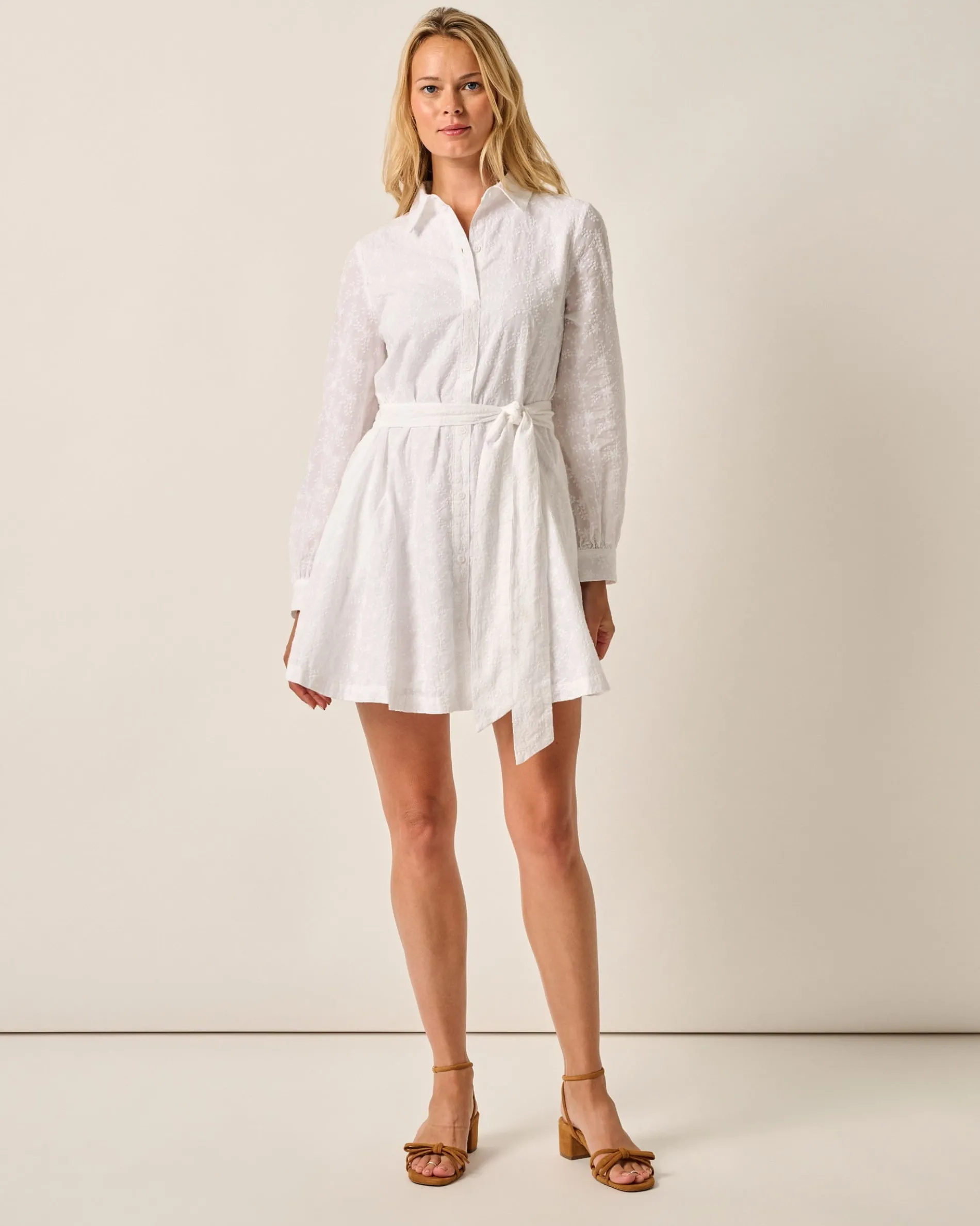 Jenna Embroidered Flared Shirt Dress