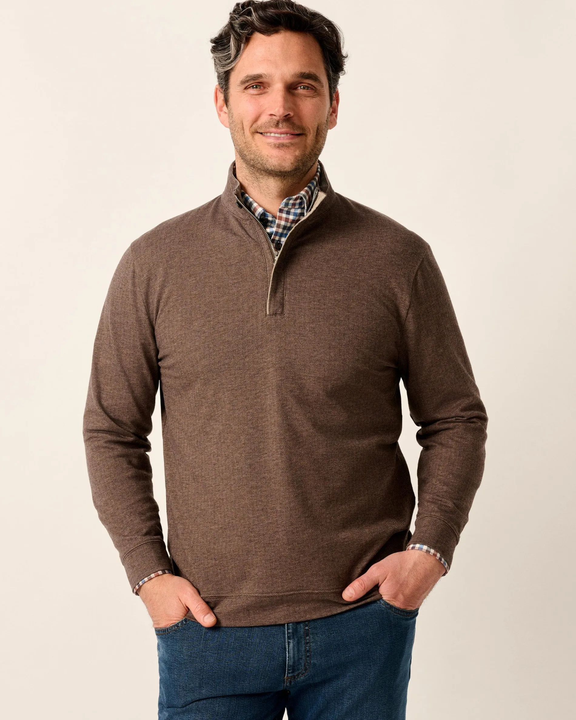 Rubin Herringbone Cashmere Blend 1/4 Zip Pullover