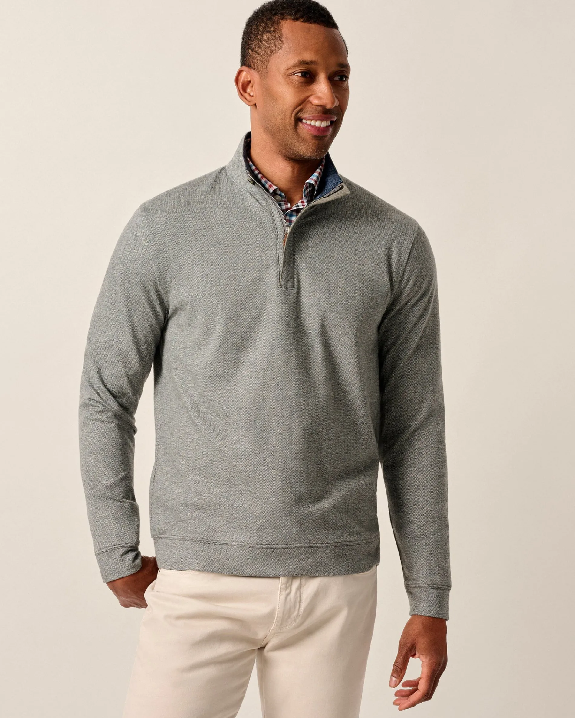 Rubin Herringbone Cashmere Blend 1/4 Zip Pullover