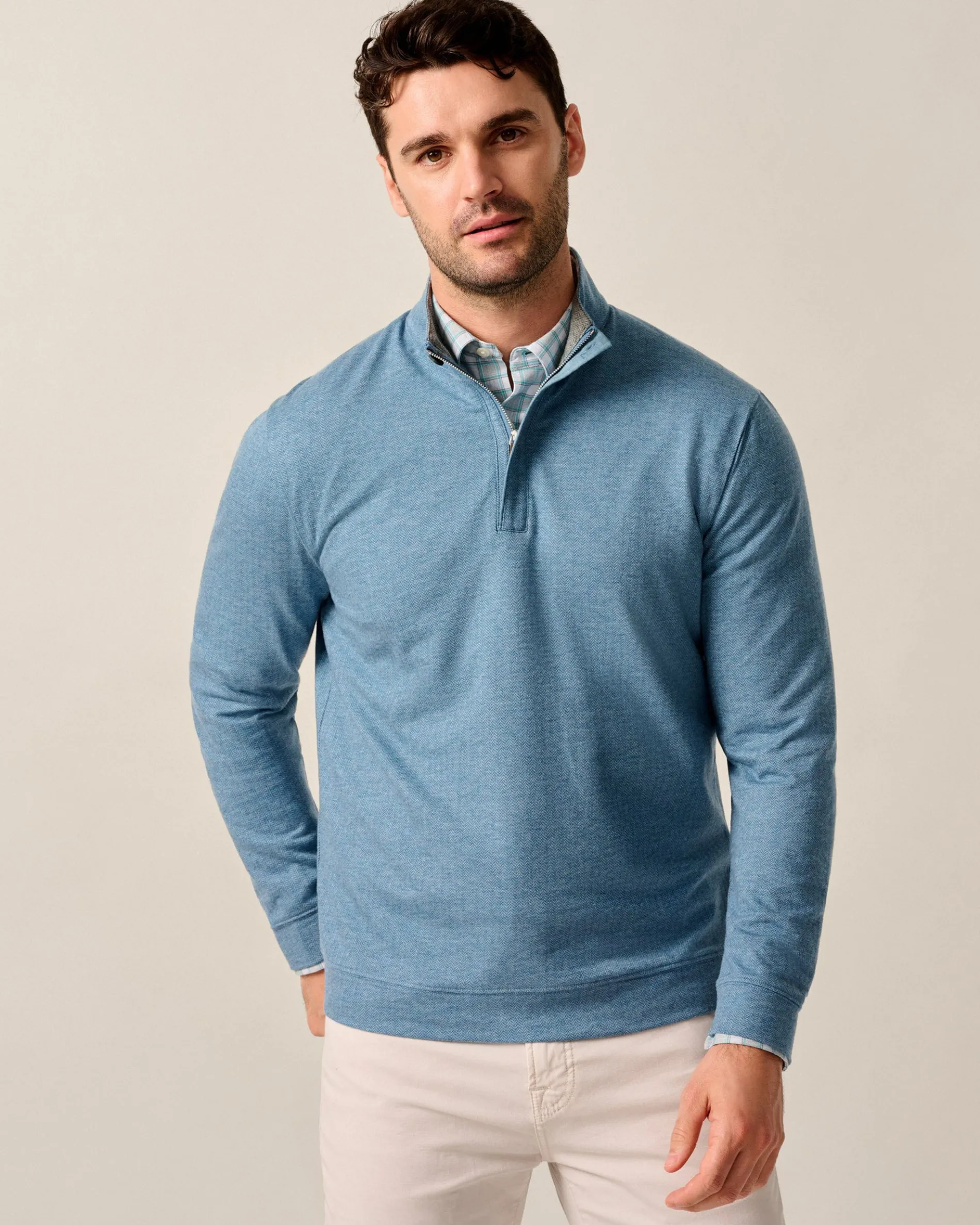 Rubin Herringbone Cashmere Blend 1/4 Zip Pullover