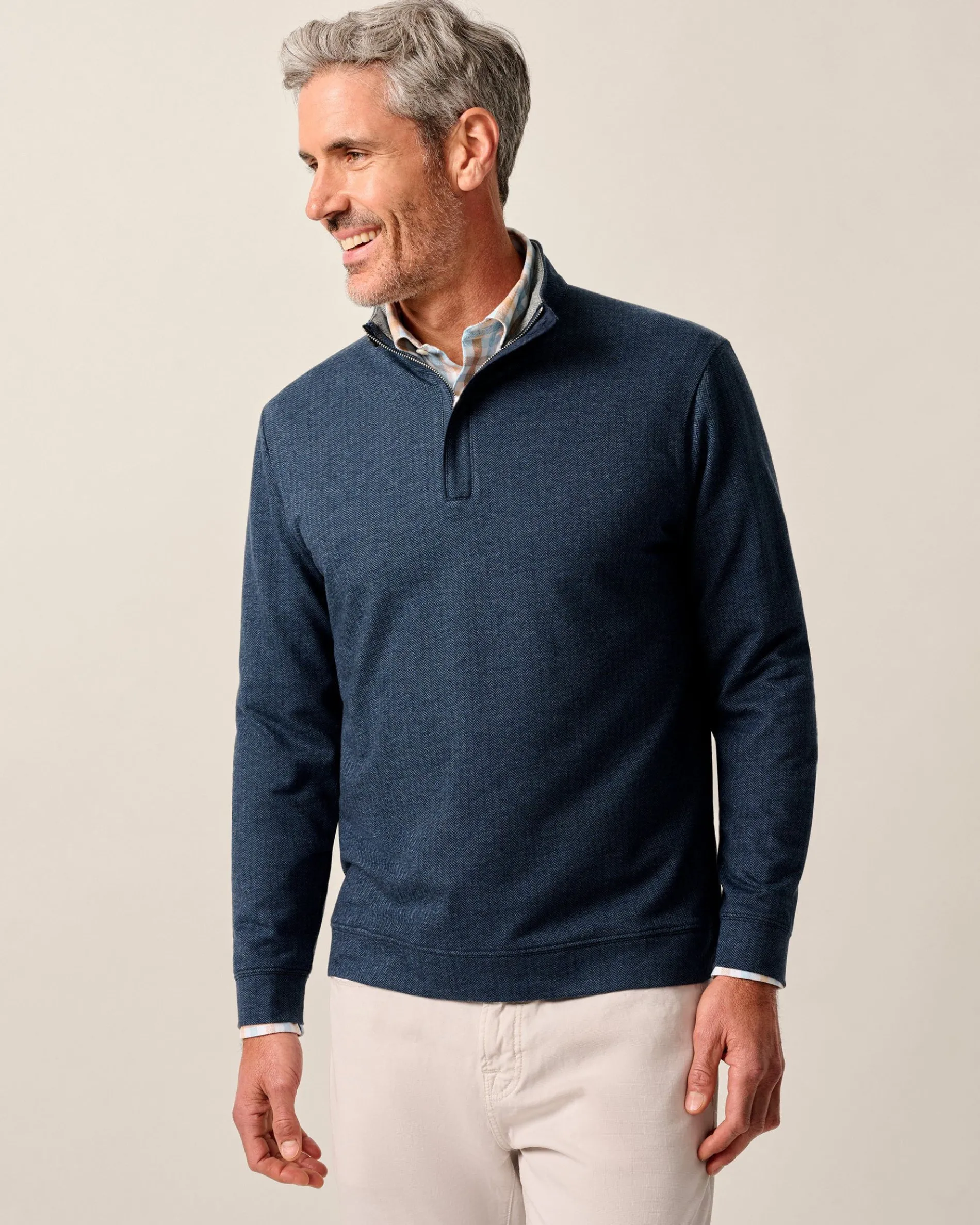 Rubin Herringbone Cashmere Blend 1/4 Zip Pullover