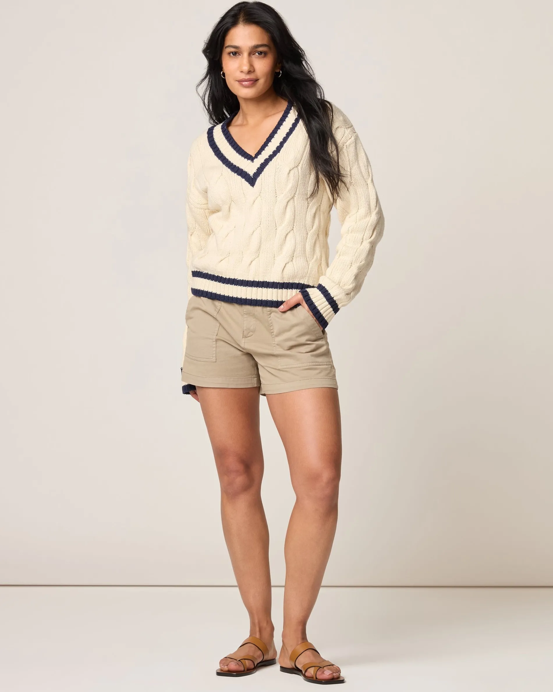 Varsity Cable Knit Cotton Sweater